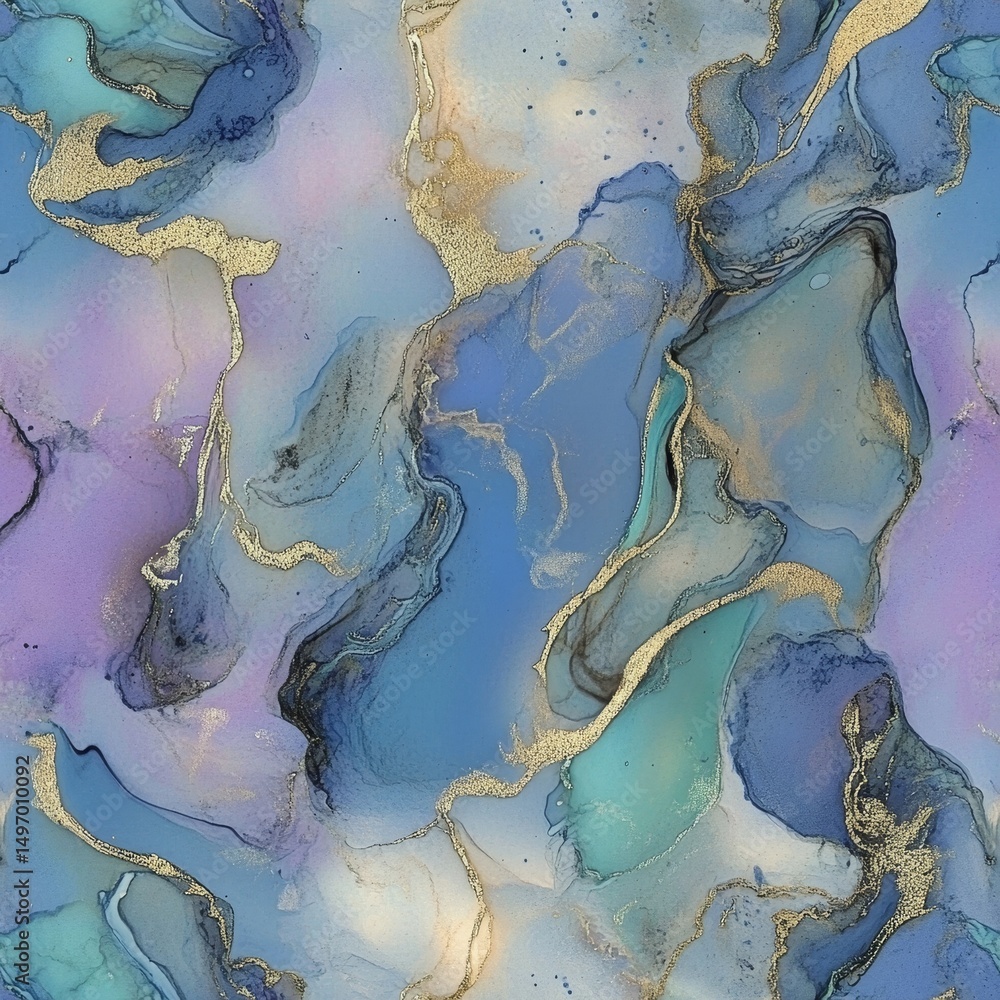 Fototapeta premium Abstract Artwork with Blue, Purple, and Gold Swirls