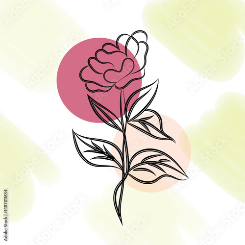 Elegant Line Art Flower with Abstract Watercolor Background