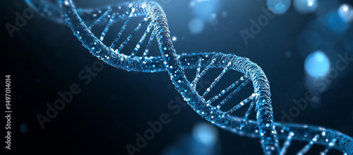 Fototapeta Naklejka Na Ścianę i Meble -  A double helix of DNA, with one half depicting the adenine base in blue and white.
