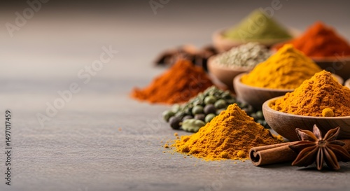 Fototapeta Naklejka Na Ścianę i Meble -  Vibrant Aromatic Spices and Herbs Collection Culinary Delights and Flavorful Ingredients