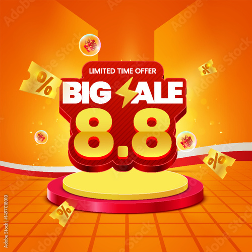 8.8 Big sale, discount promotion event banner template and social media post