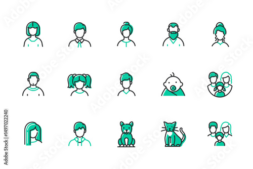 Family members - set of line design style icons