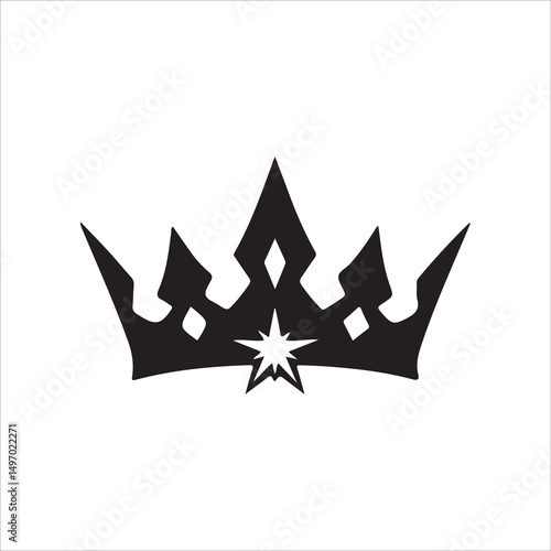 Minimalist Black Crown Design, Simple Royal Headwear Symbol Vector