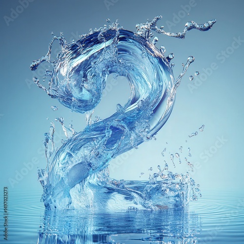 Water forming the shape of a numerical character