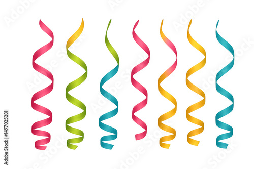 Colorful curling streamers hanging on transparent background