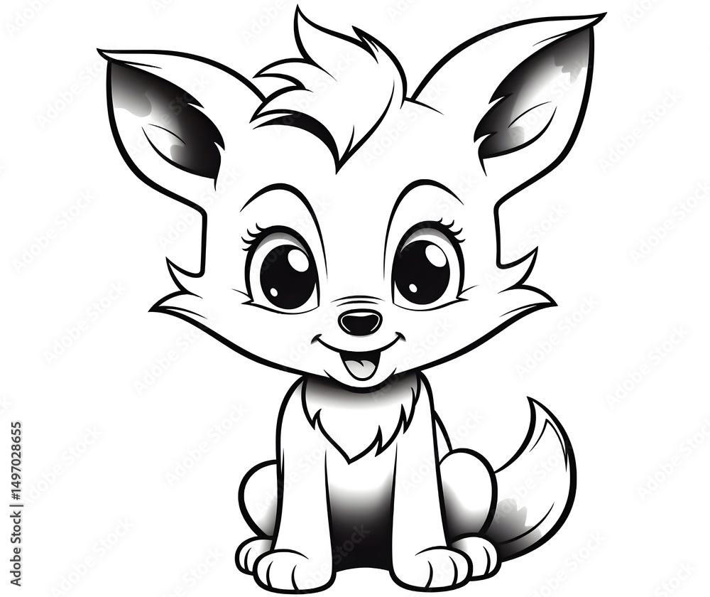 Obraz premium Cute baby arctic fox coloring page.
