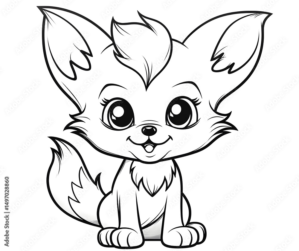 Obraz premium Cute baby arctic fox coloring page.