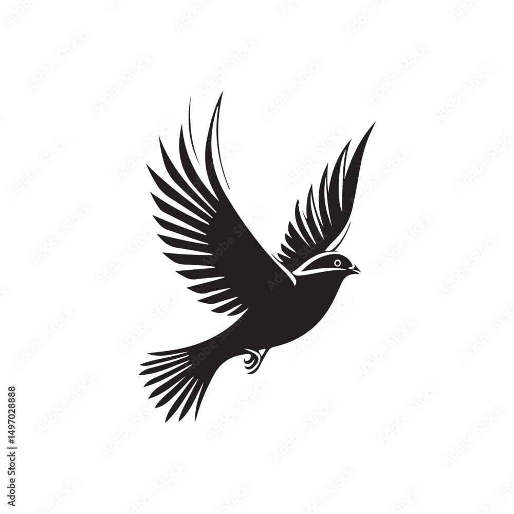 Obraz premium Vector illustration of flying dove silhouettes in various positions. These elegant bird shapes symbolize peace, freedom, and spirituality Vector illustration of flying dove silhouettes in various posi