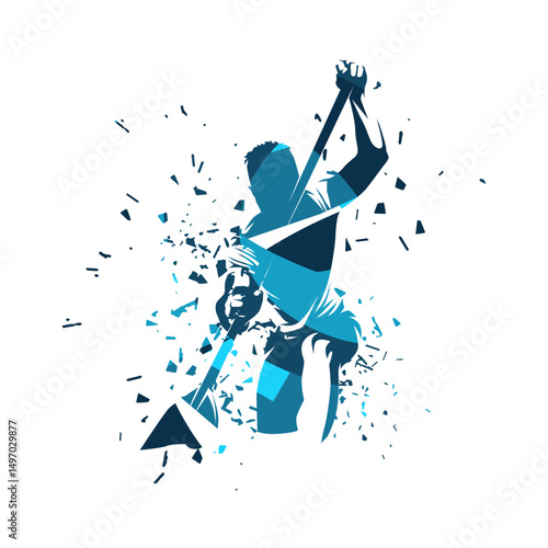 Obraz na płótnie Speed canoeing, canoeist abstract blue isolated vector silhouette, water sport athlete w salonie