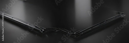 High-gloss black aluminum panel, sharp reflections , panel, reflective