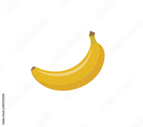 Flat vector illustration of a yellow banana with brown stem tips on a white background.
