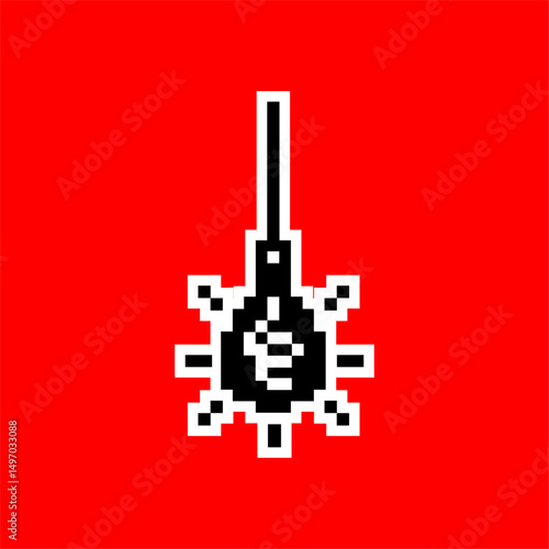 Pixel Flail Weapon Icon on Red Background
