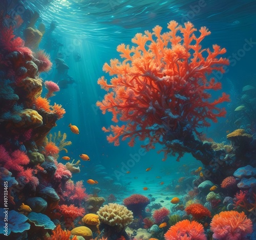 Wallpaper Mural Illustration of underwater coral environment. Torontodigital.ca