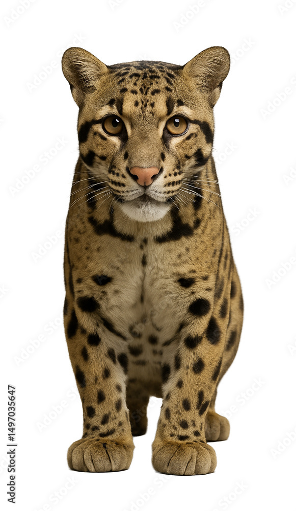 Naklejka premium Clouded Leopard Sitting Facing Forward White Background