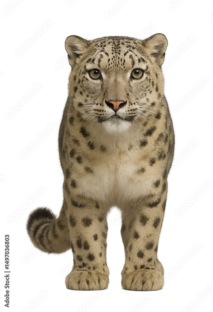 Snow Leopard Standing Facing Forward White Background Snow Leopard Standing Facing Forward White Background