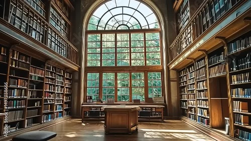 Wallpaper Mural Serene Library Interior with Sunlight and Shelves Torontodigital.ca