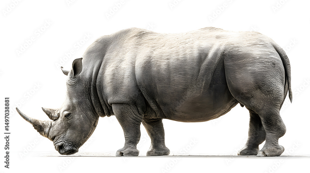 Naklejka premium A rhino is eating grass