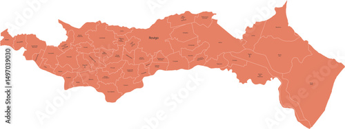 Vector image of the province of Rovigo with separate municipalities and editable labels	