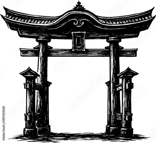 Japanese torii gate vector black silhouette cricut print design isolated on a plain white background