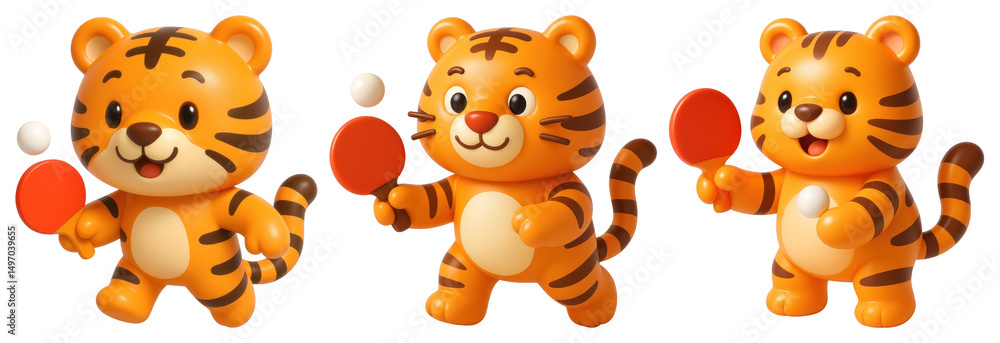 Fototapeta premium PNG Cute tigers playing ping-pong, element set on transparent background