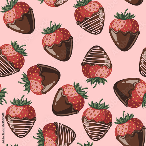 Chocolate dipped strawberries seamless pattern for background fabric decoration 