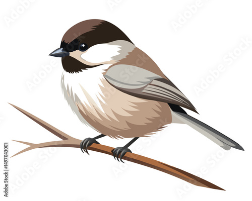 a gentle watercolor of a willow tit with soft brown feathers