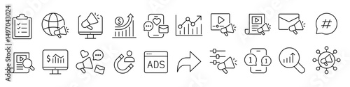 Digital Marketing Line Editable Icons set. Vector illustration in modern thin line style of online business related icons: advertisement, sales, content analysis, and more