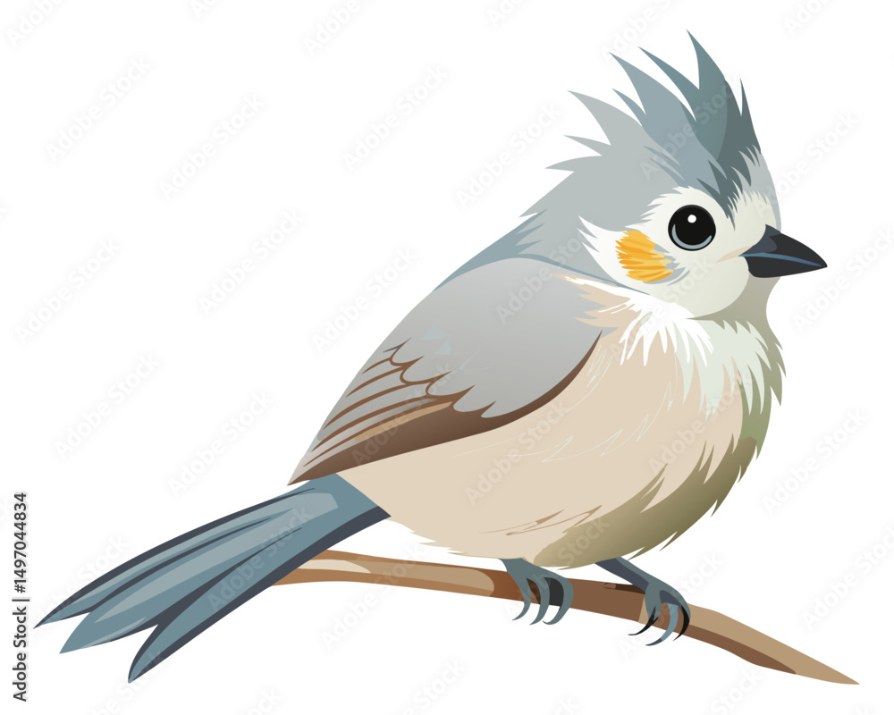 Obraz premium a soft watercolor of a tufted titmouse with its fluffy feathers