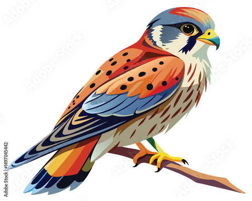 a vibrant watercolor of an american kestrel with its colorful plumage