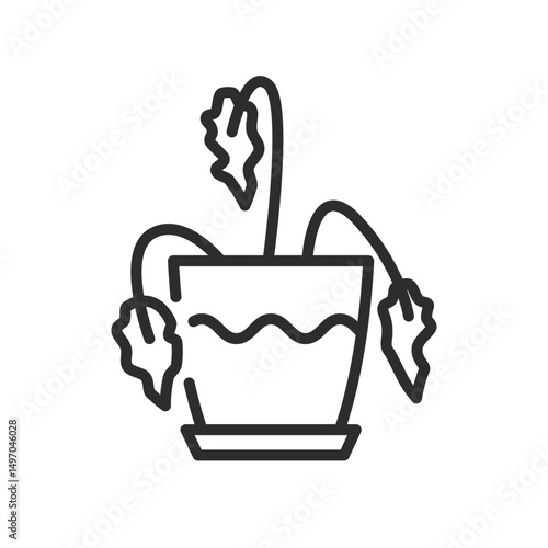 Withered plant. Dead flower icon. Potted priming drought. Vector illustration.