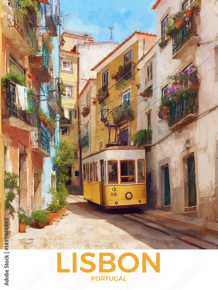 Fototapeta premium Retro Lisbon City in Portugal Cityscape Poster