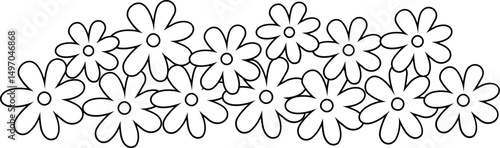 Flower cluster flat  vector illustration outline Isolated.
Garden flower group coloring page.
Spring cute Simple flowers line.
Transparent background.