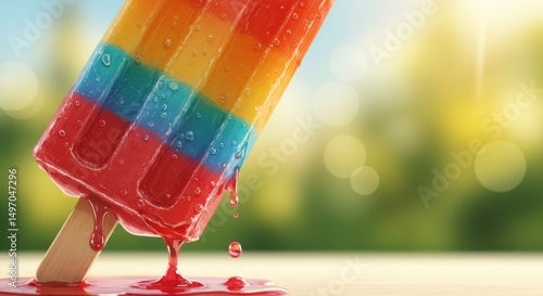 Colorful ice pop dripping with melted sugary treat.