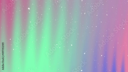 Colorful Northern Lights and Aurora Borealis in a Starry Night Sky with Snowflakes Falling