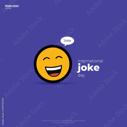 Minimal International Joke Day Poster. July 1 Emoji Design with Speech Bubble on Purple Background
