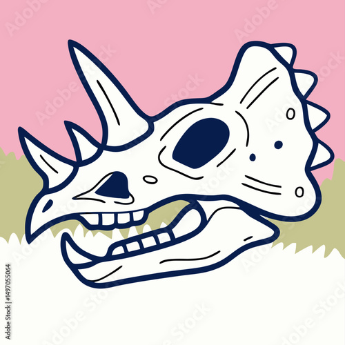 Triceratops Skull Illustration, Paleontology Art, Dinosaur Fossil Design