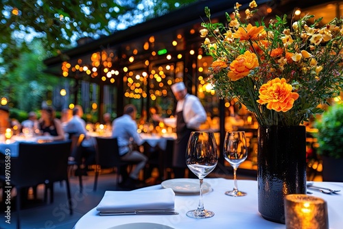 Romantic Outdoor Dinner Setting With Flowers