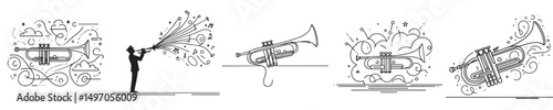 trumpet vector continuous line style