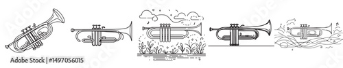 trumpet vector continuous line style