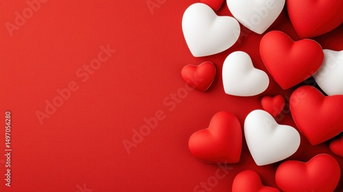 Red and white hearts on a red background