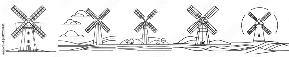 Obraz premium windmill vector continuous line style