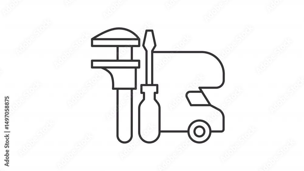 Campervan repair service line animation. Motorhome with tool kit animated icon. Remodeling and maintenance of touristic automobile. Outline element on white background. HD video with alpha channel Campervan repair service line animation. Motorhome with tool kit animated icon. Remodeling and maintenance of touristic automobile. Outline element on white background. HD video with alpha channel