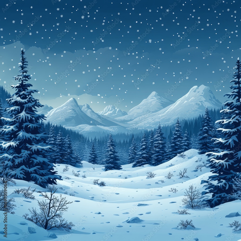Fototapeta premium Snowy mountain range winter landscape; holiday card
