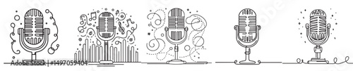 continuous line style microphone vector