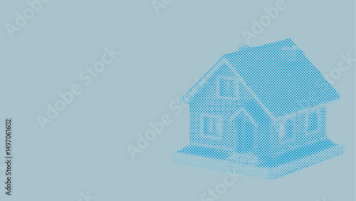 Halftone dots pattern of A house model for business or investment concept