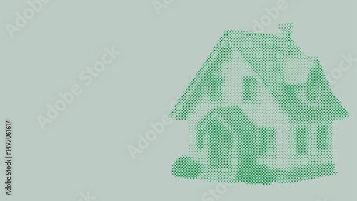 Halftone dots pattern of A house model for business or investment concept