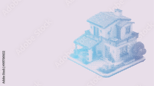 Halftone dots pattern of A house model for business or investment concept