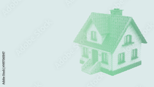 Halftone dots pattern of A house model for business or investment concept