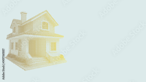 Halftone dots pattern of A house model for business or investment concept