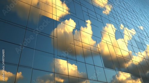Golden Clouds Reflected Modern Glass Building Exterior Architecture sky art city blue real view